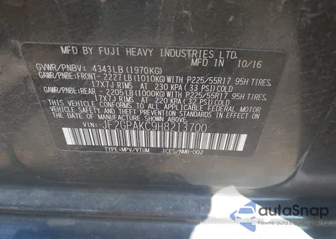 2017 Subaru Crosstrek 2.0I Limited z USA, uszkodzony, nr VIN JF2GPAKC9H8213700